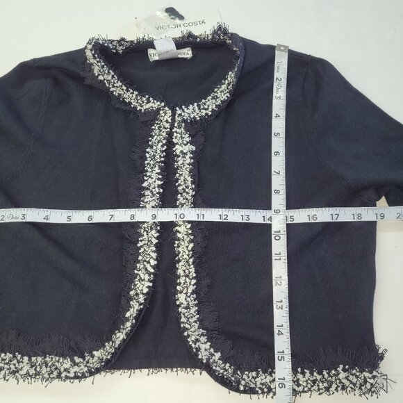 Victor Costa Sweater Womens L Black Fringe 3/4 Sleeve Cropped Cardigan Party New - Picture 7 of 10